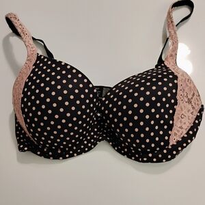 Soma Embraceable Balconette Bra Women 34C Black Pink Dots Padded Underwire Lace